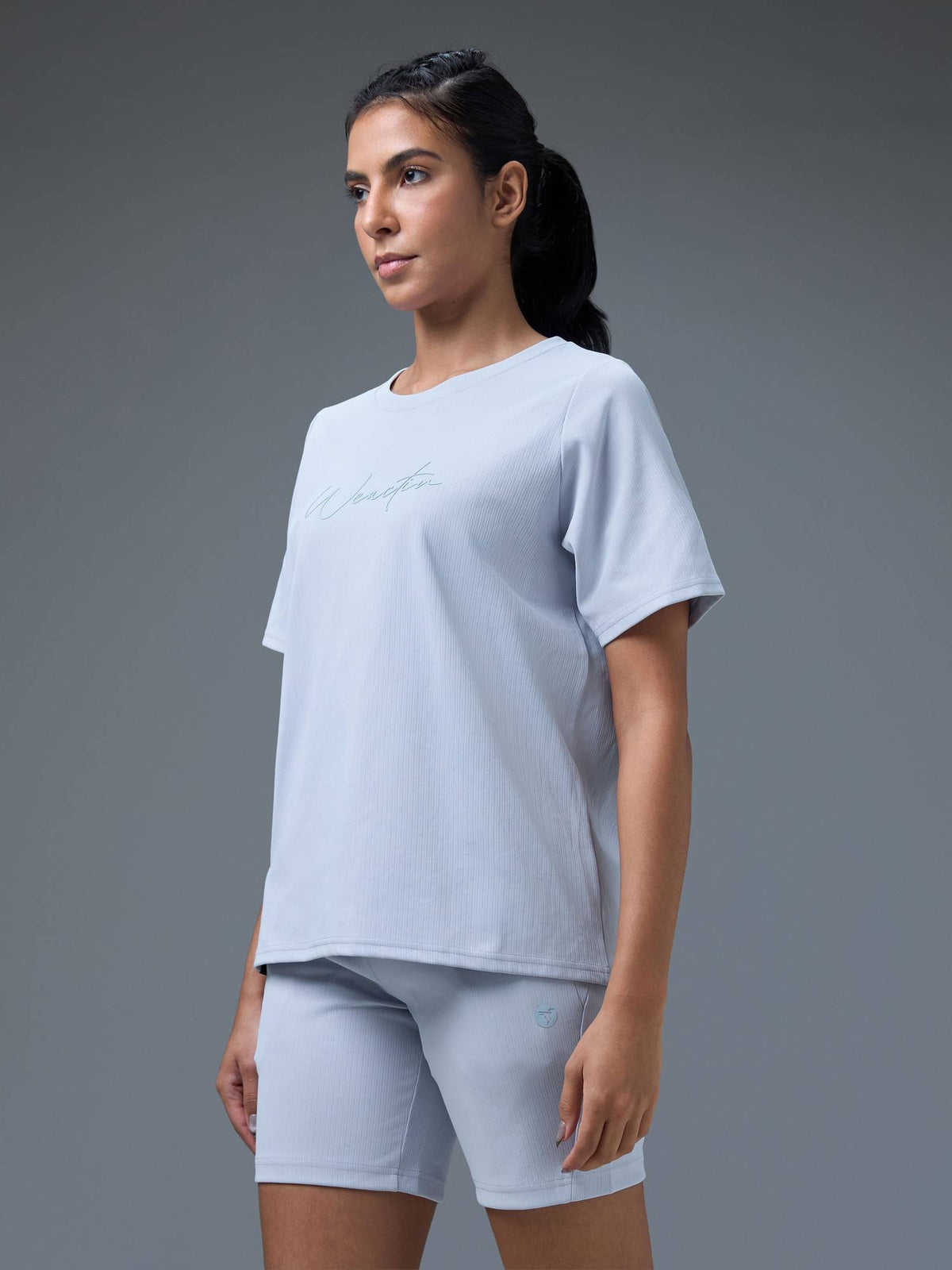 Women Printed Relaxed Fit Round Neck Blue Sport T-Shirt | TT89 - view 3