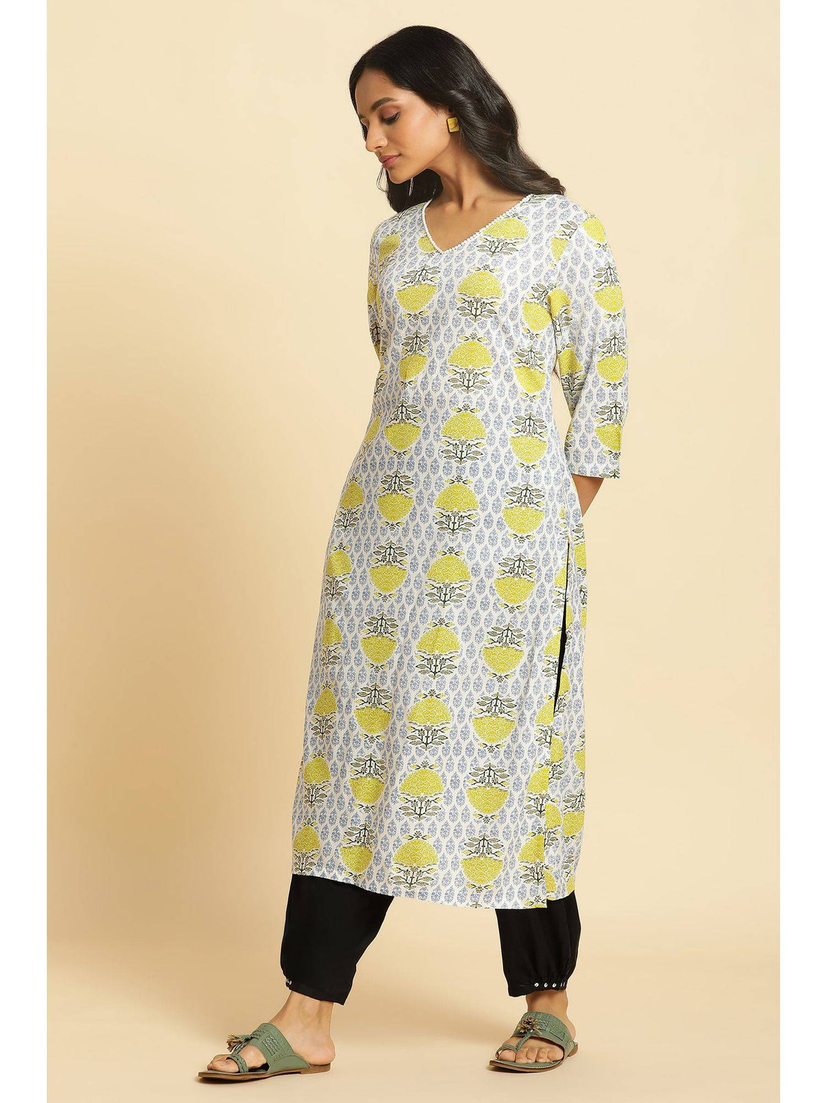 hite Floral Kurta | U3S - view 2