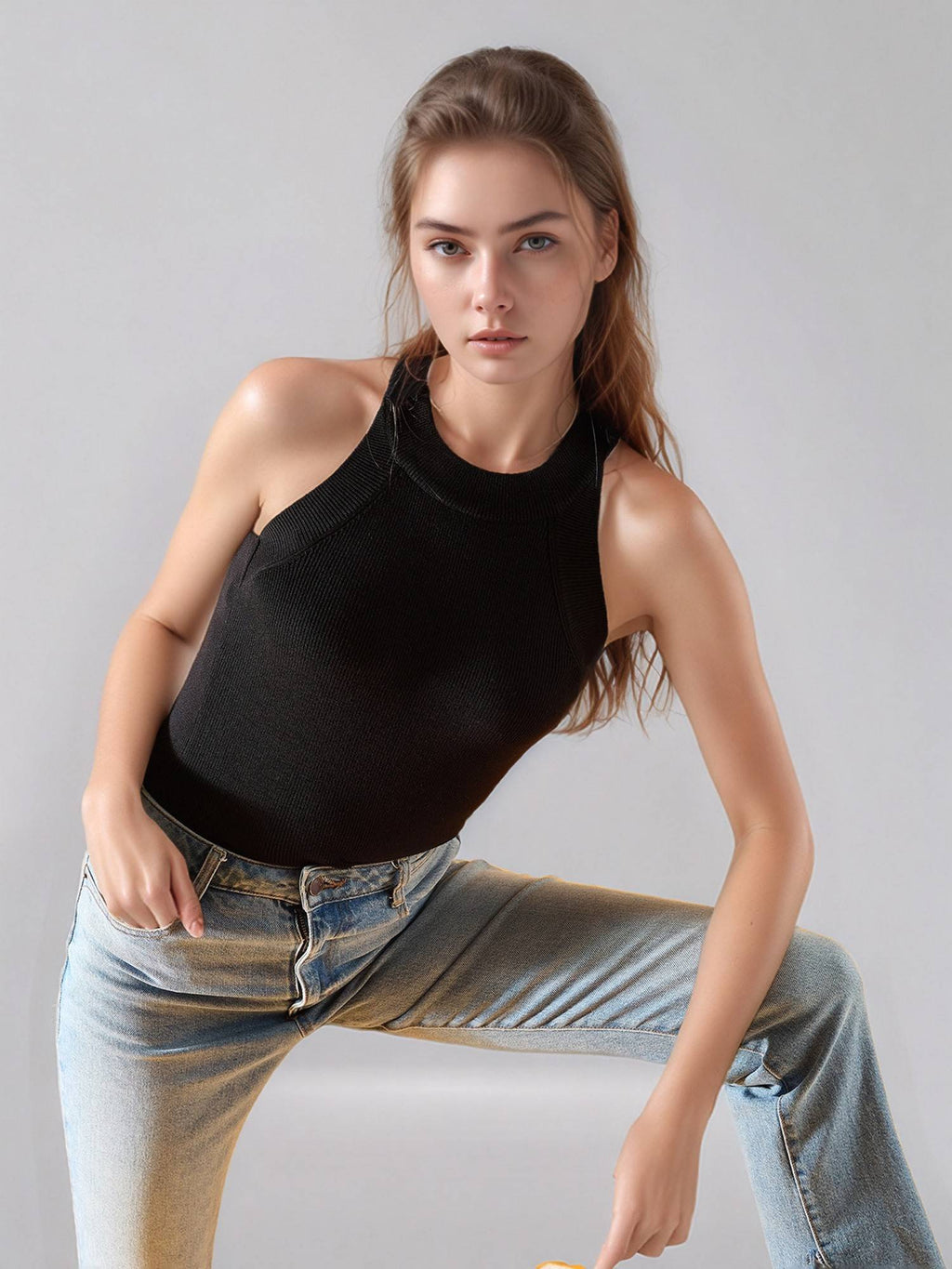 Women Solid Sleeveless Ribbed Fitted Off White Tank Top | TT98 - view 25
