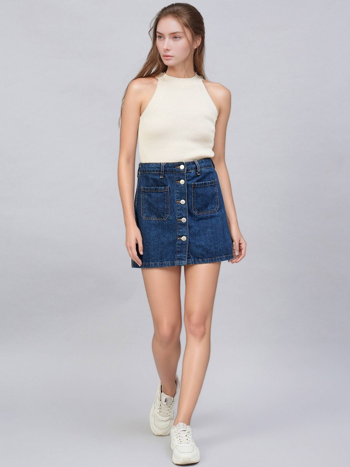 Women Solid Sleeveless Ribbed Fitted Off White Tank Top | TT98 - view 5