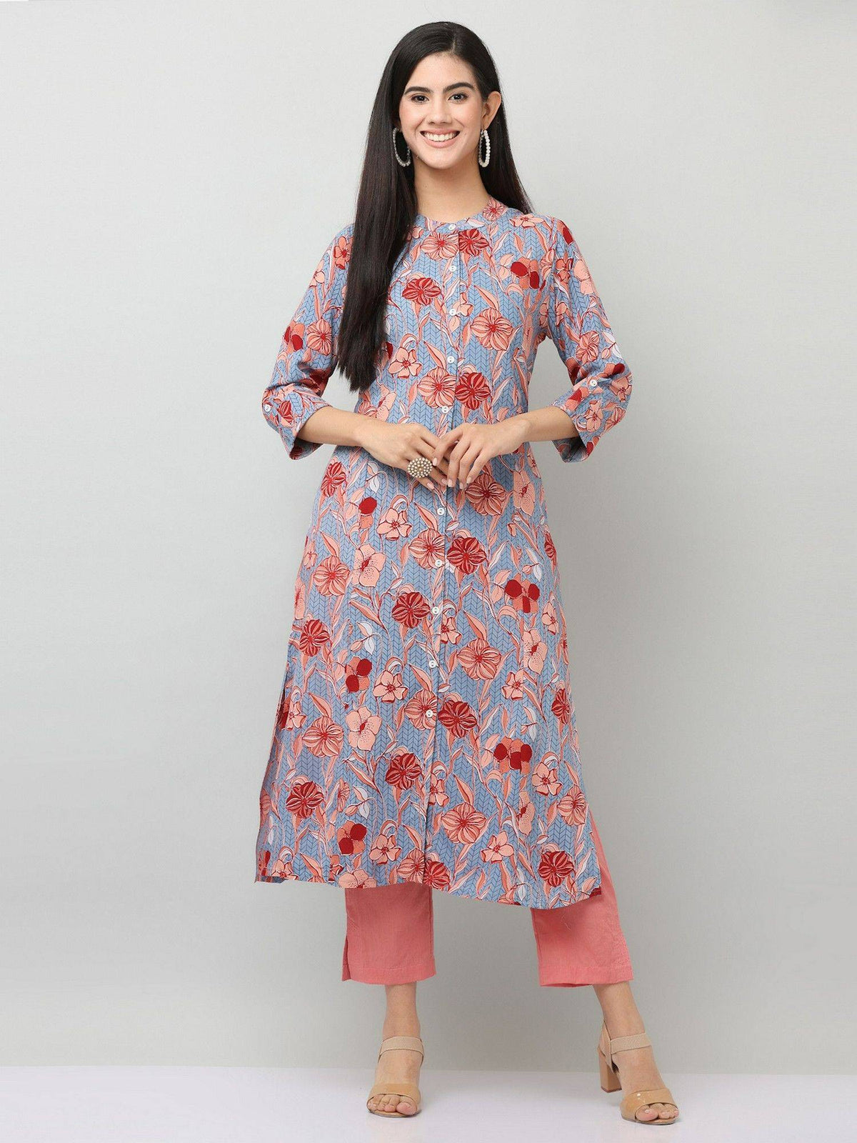 Multicolor Printed A Line Straight Kurta | KDG - view 1