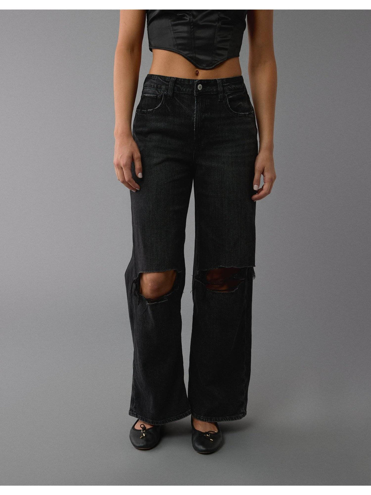 Women Black Ripped Super High Rise Baggy Wide-leg Jeans | RF89 - view 1