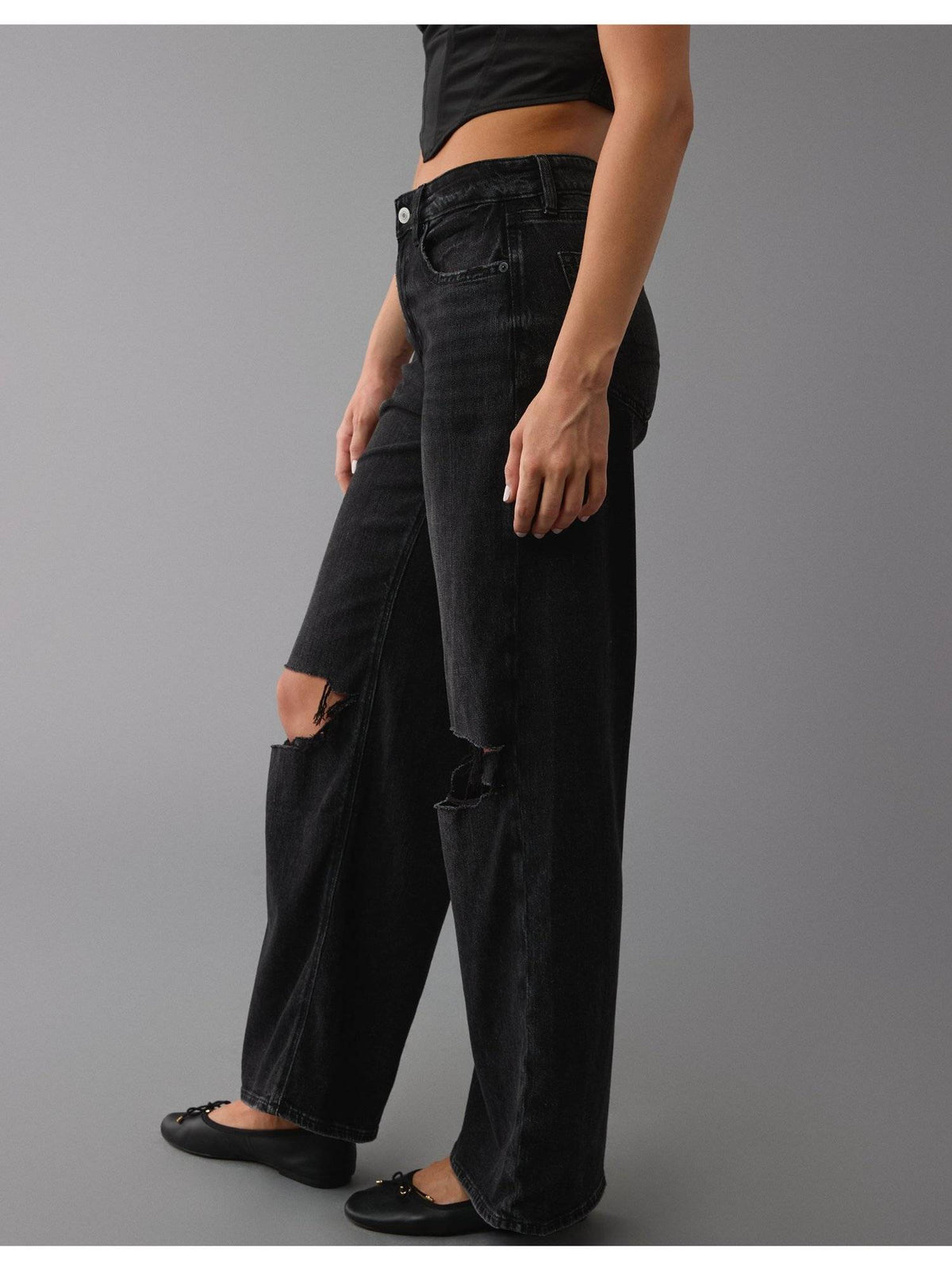Women Black Ripped Super High Rise Baggy Wide-leg Jeans | RF89 - view 3