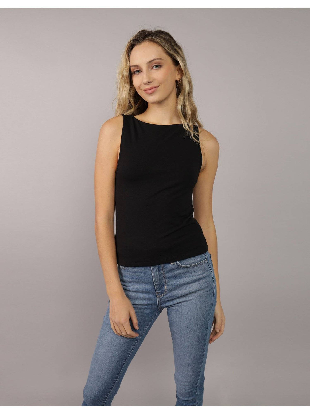 Women Black Boat Neck Tank Top | TT98 - view 1