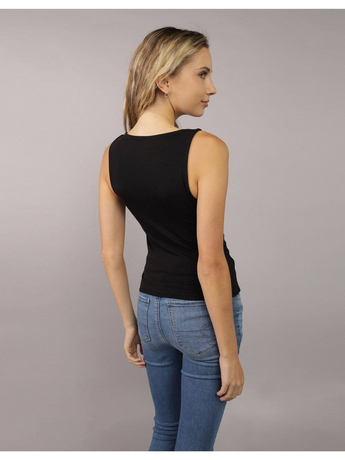 Women Black Boat Neck Tank Top | TT98 - view 2