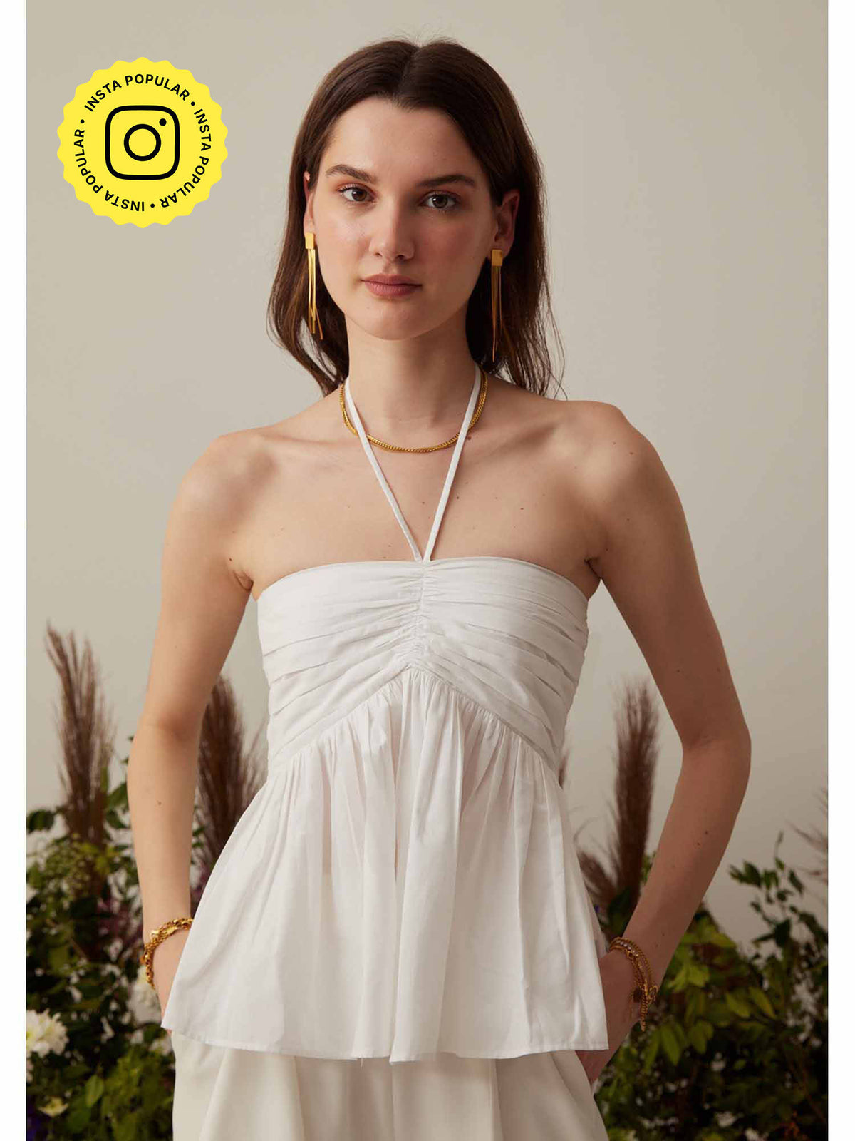 White Solid/Plain Holly Halter Top | HT67 - view 1