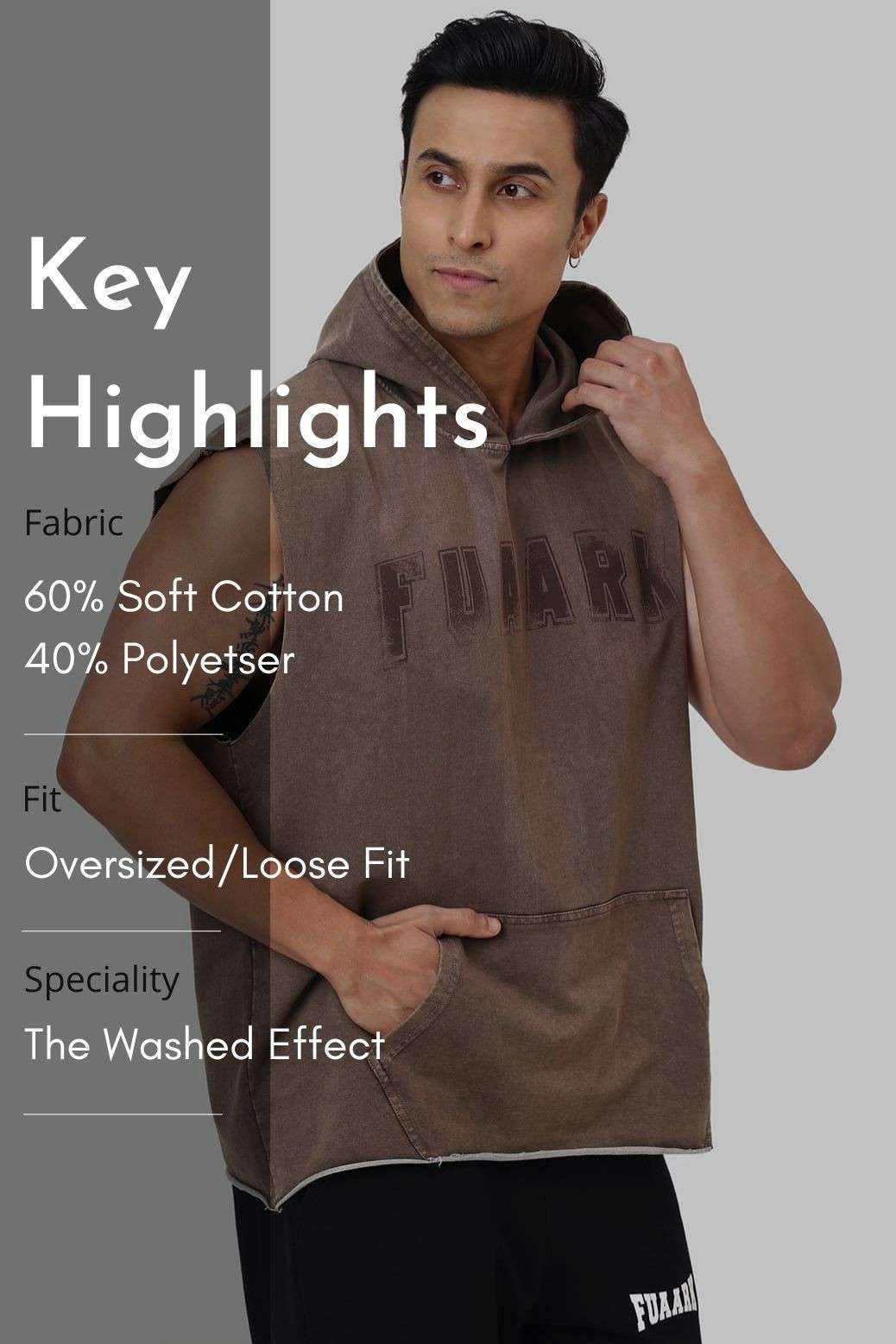 Shadow Washed Capsleeves Hoodie Brown