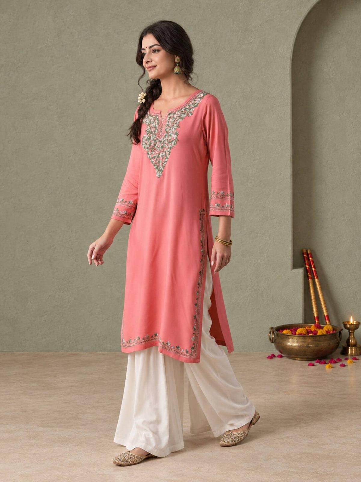 Women Aari Embroidered Viscose Rayon Keyhole Neck Kurta | U3S - view 10