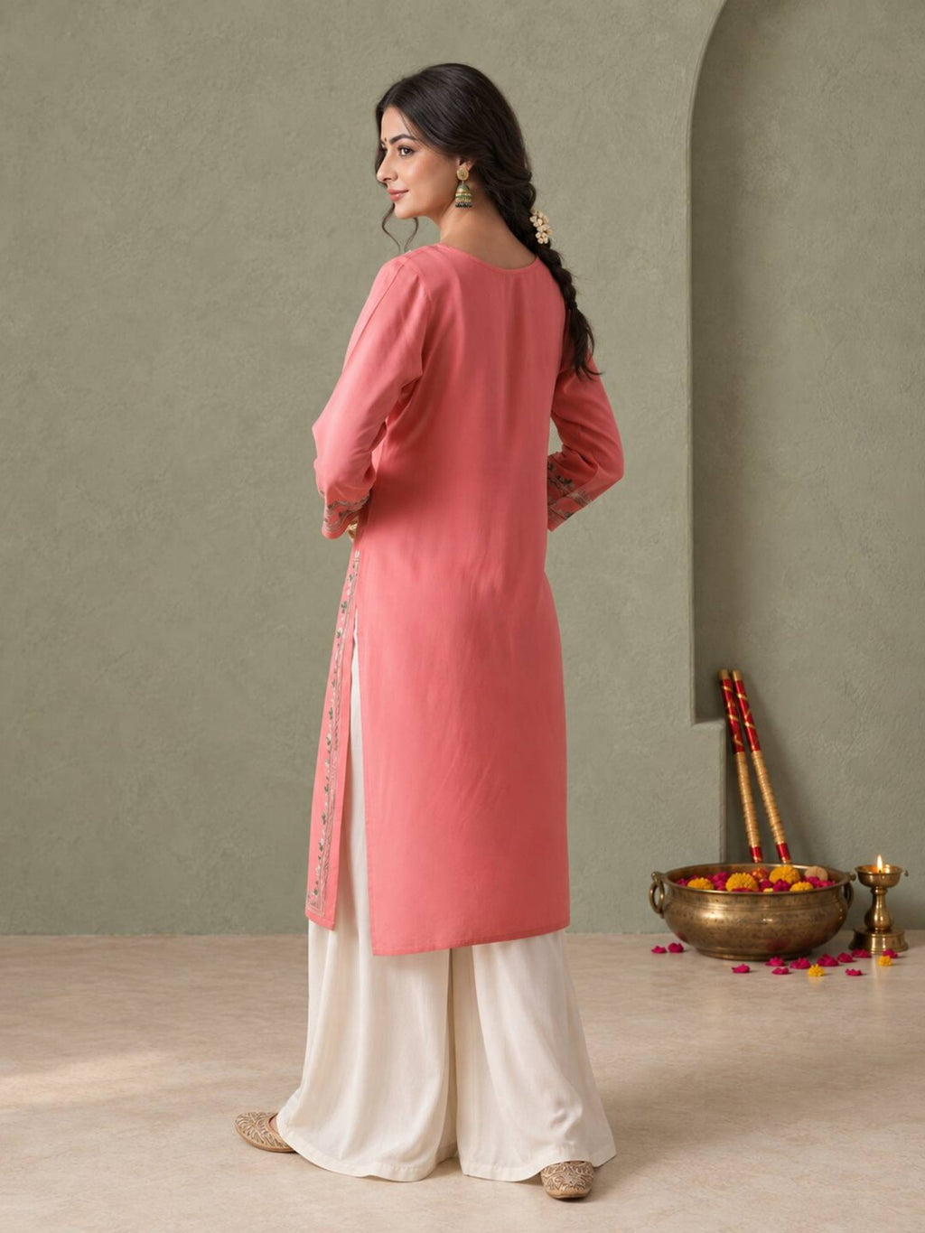 Women Aari Embroidered Viscose Rayon Keyhole Neck Kurta | U3S - view 13