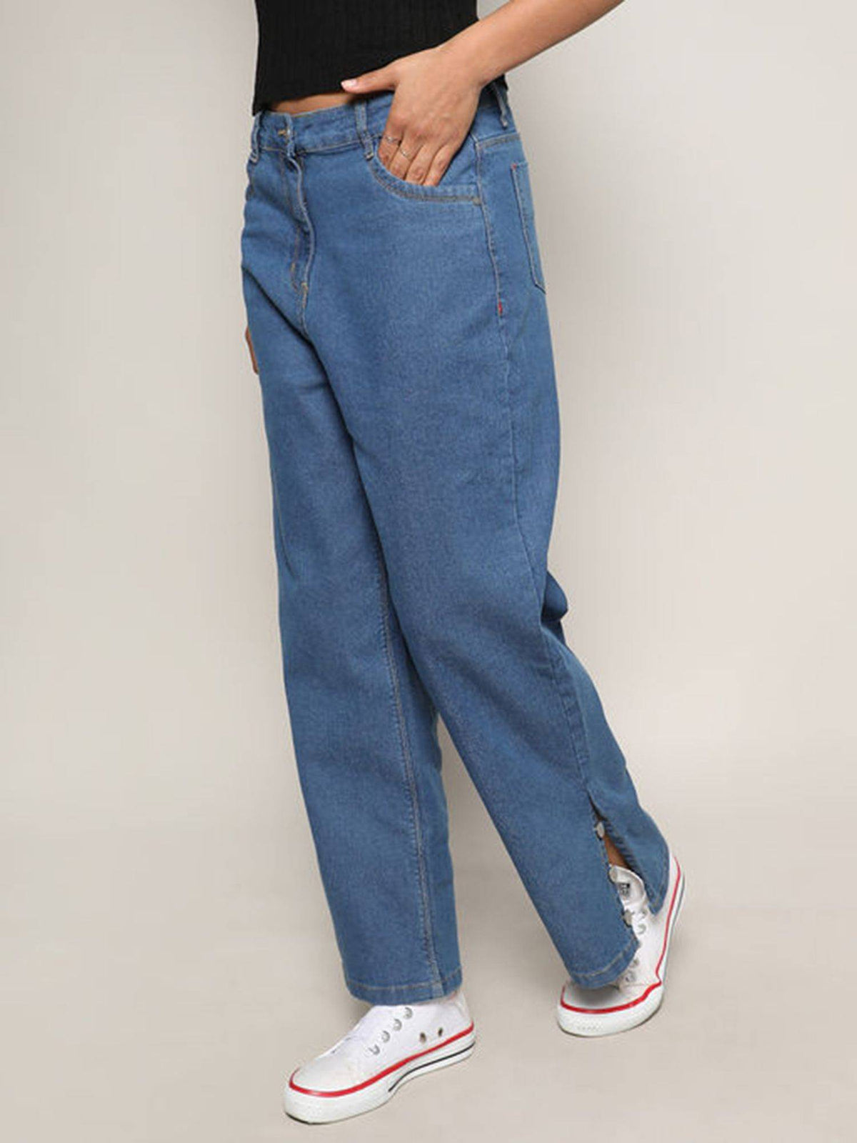 Womens Blue Mid Rise Baggy Denim Jeans | BG78 - view 2