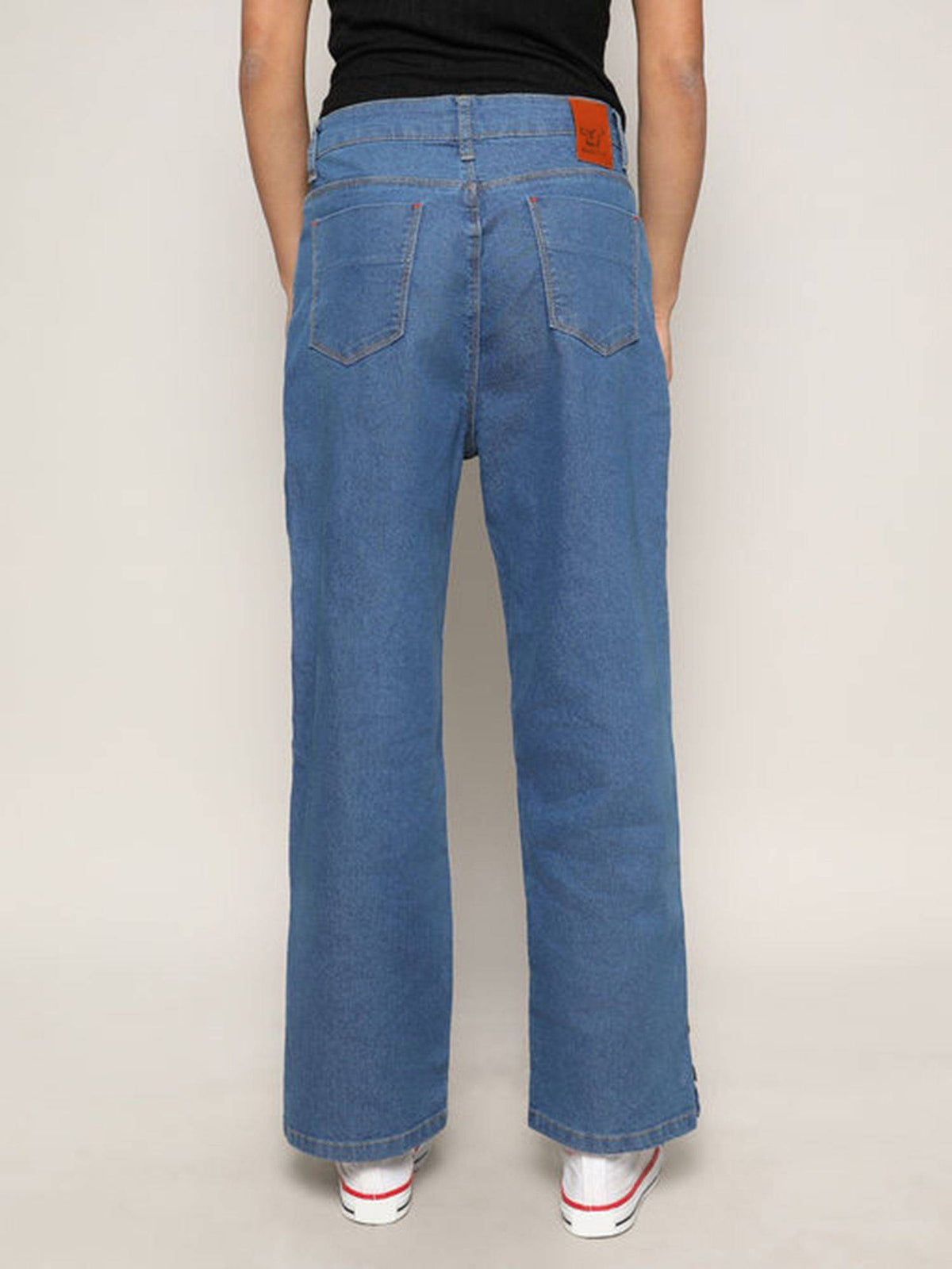 Womens Blue Mid Rise Baggy Denim Jeans | BG78 - view 3