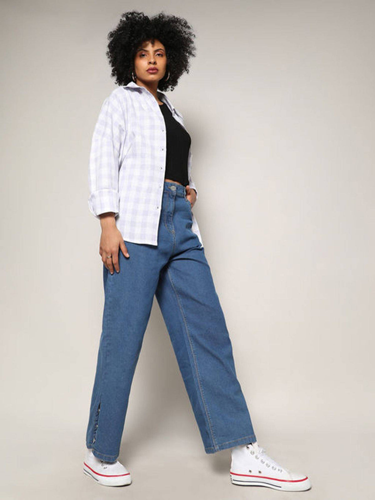 Womens Blue Mid Rise Baggy Denim Jeans | BG78 - view 4
