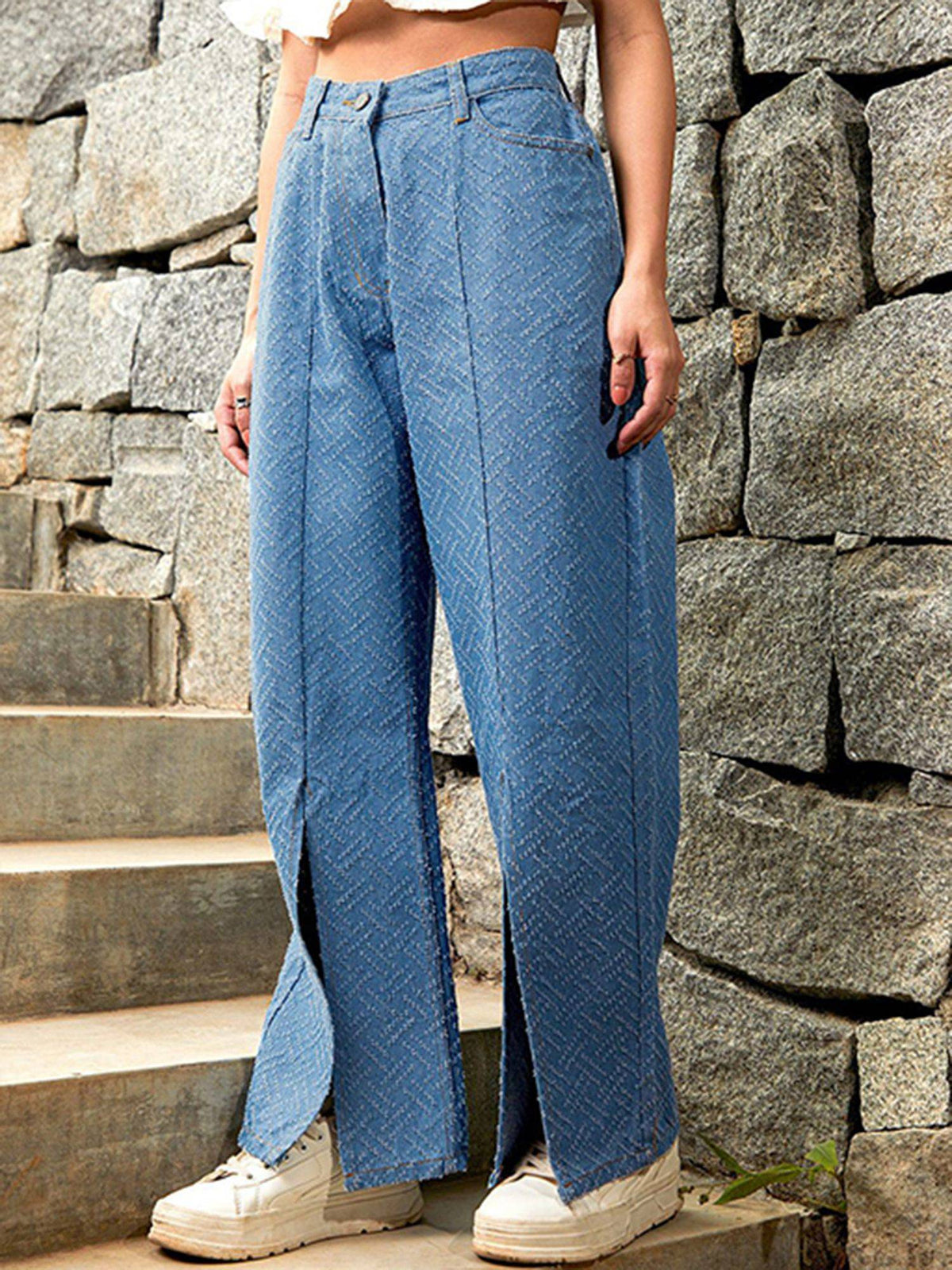 Women Sky Blue Weave-Distressed Denim Jeans | RF89 - view 3