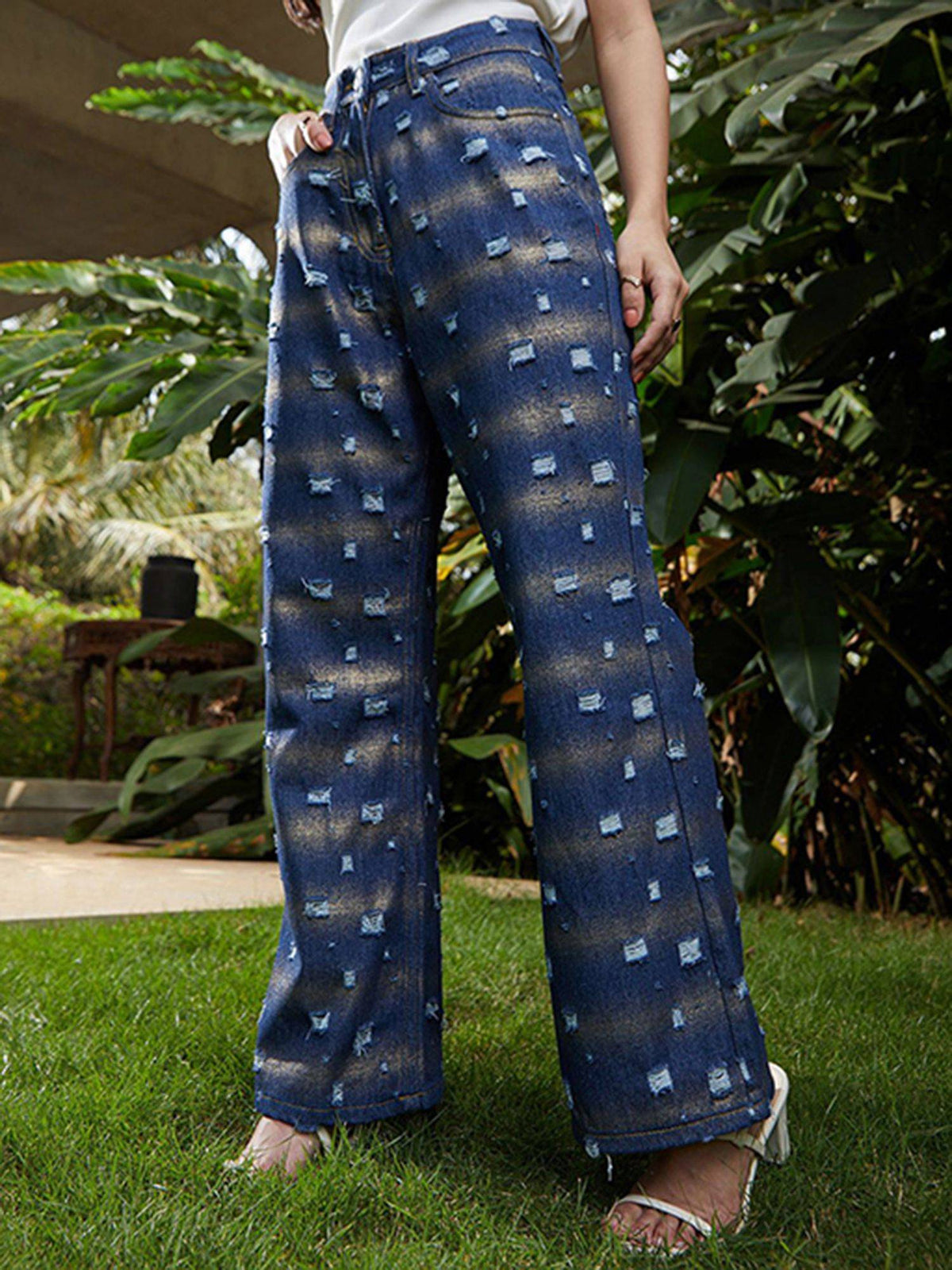 Women Navy Blue Metallic-Brush Straight-Fit Denim Jeans | RF89 - view 1