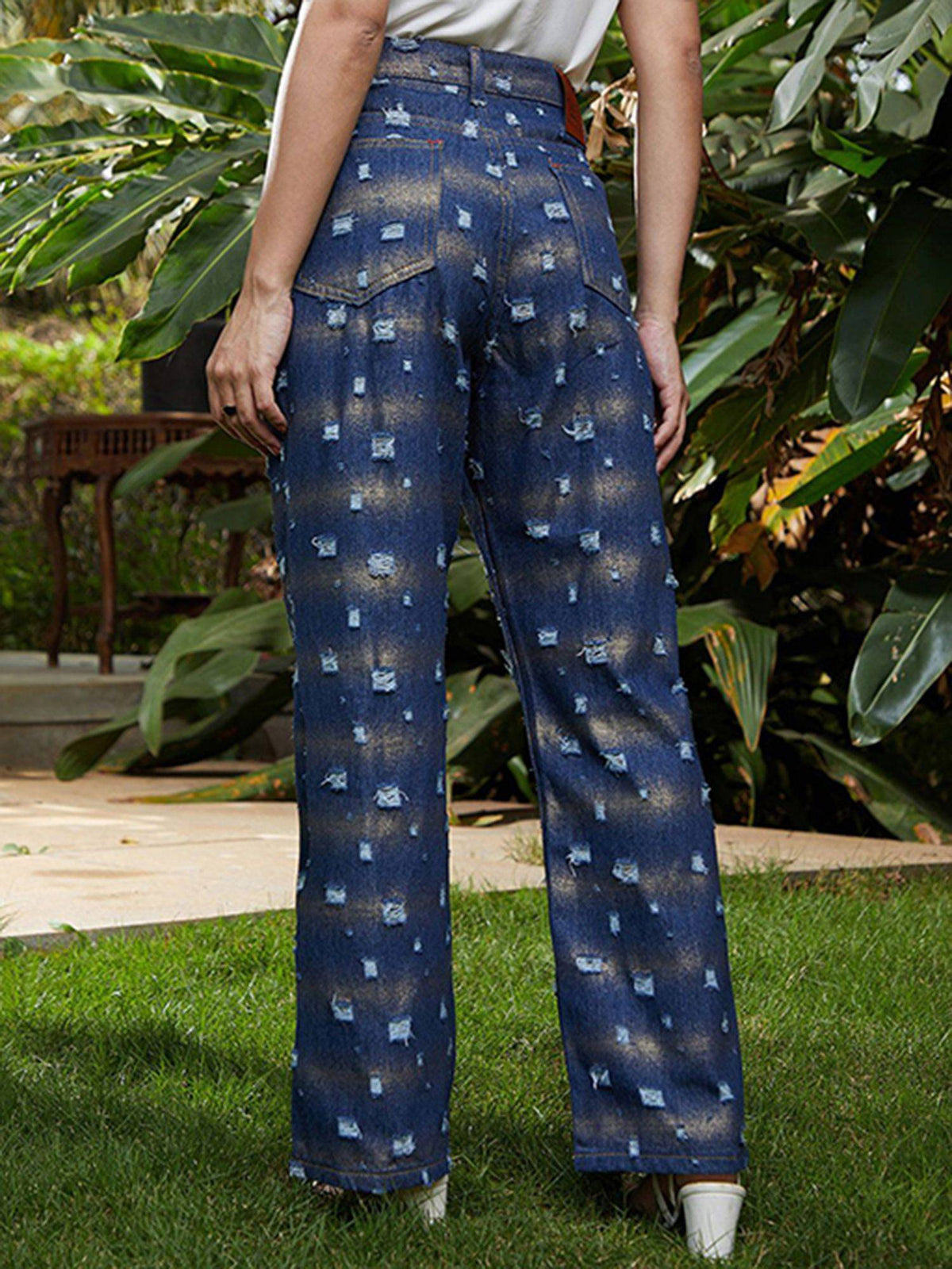 Women Navy Blue Metallic-Brush Straight-Fit Denim Jeans | RF89 - view 2