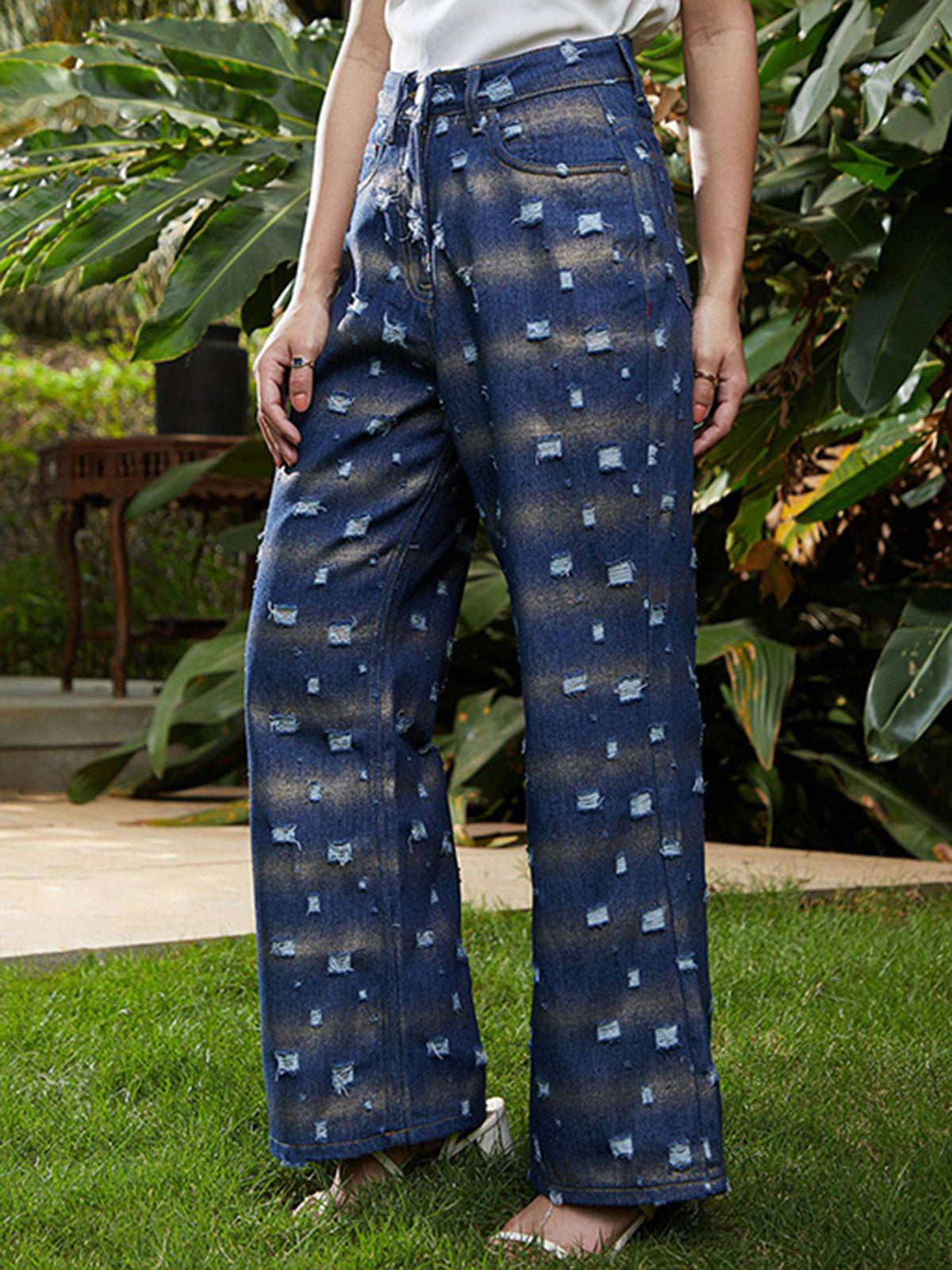Women Navy Blue Metallic-Brush Straight-Fit Denim Jeans | RF89 - view 3