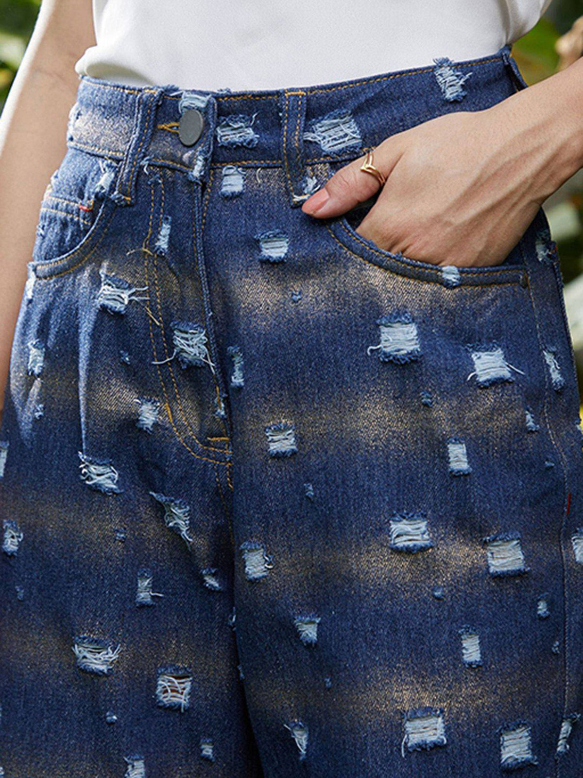 Women Navy Blue Metallic-Brush Straight-Fit Denim Jeans | RF89 - view 5