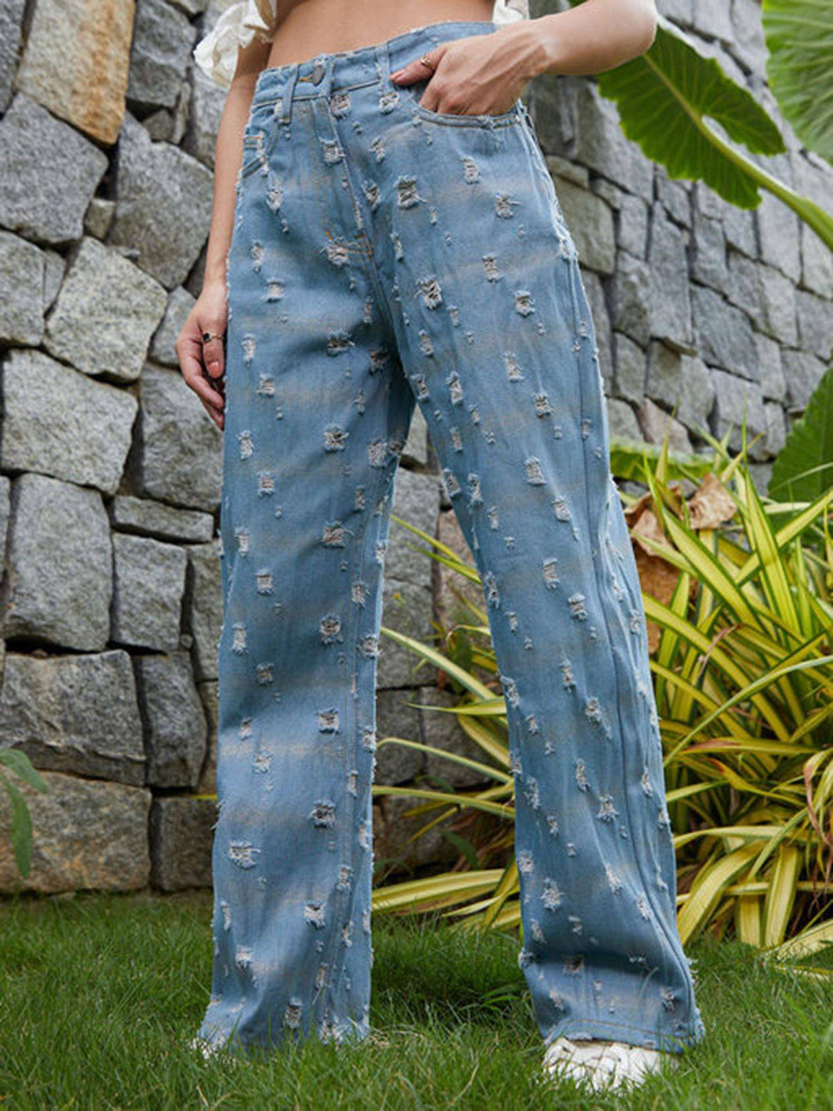 Women Sky Blue Metallic-Brush Straight-Fit Denim Jeans | RF89 - view 1
