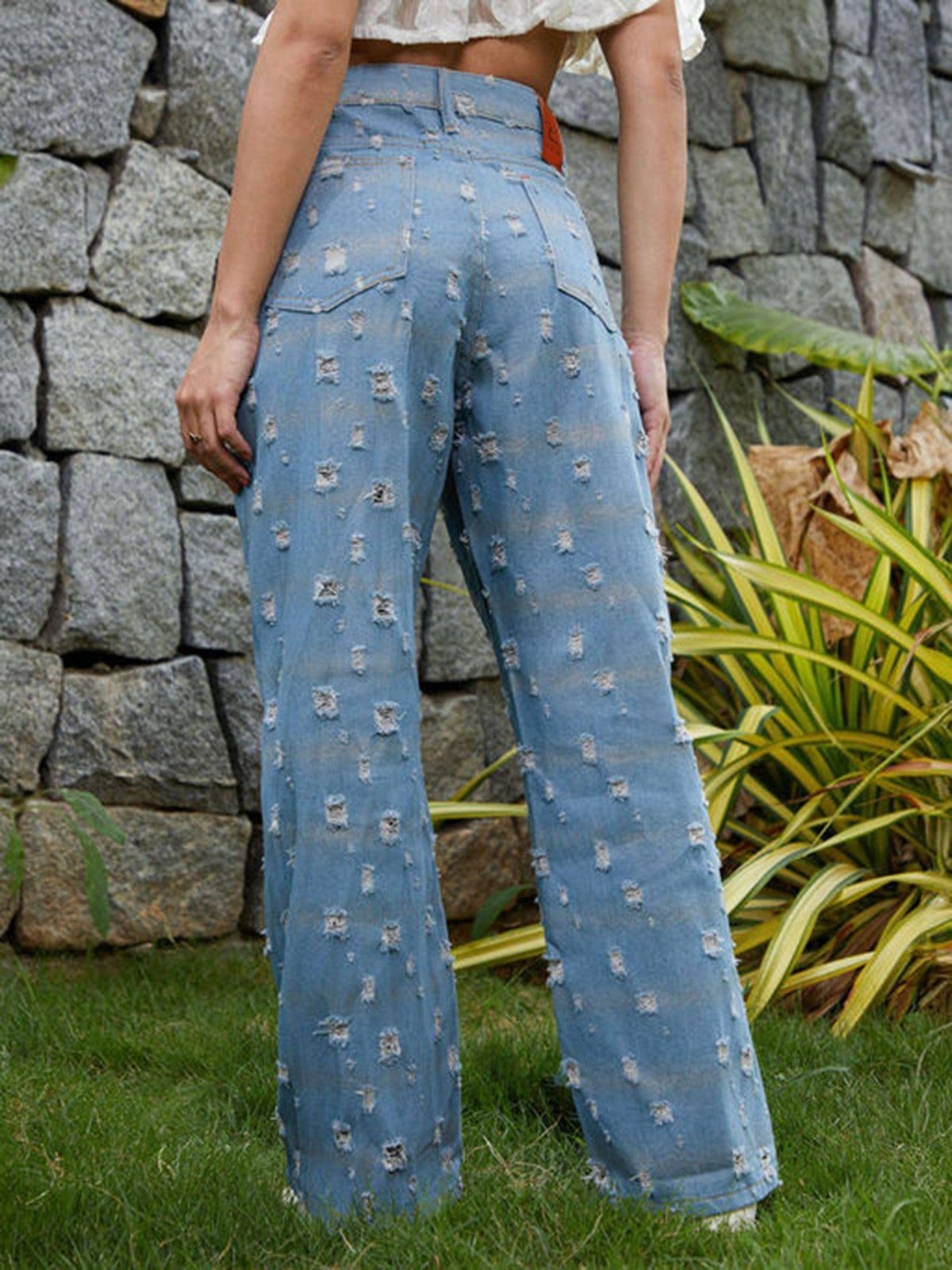 Women Sky Blue Metallic-Brush Straight-Fit Denim Jeans | RF89 - view 2