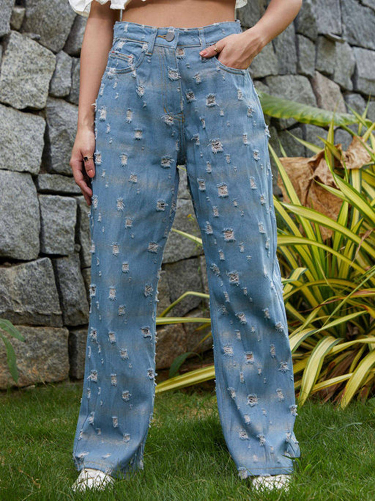 Women Sky Blue Metallic-Brush Straight-Fit Denim Jeans | RF89 - view 5