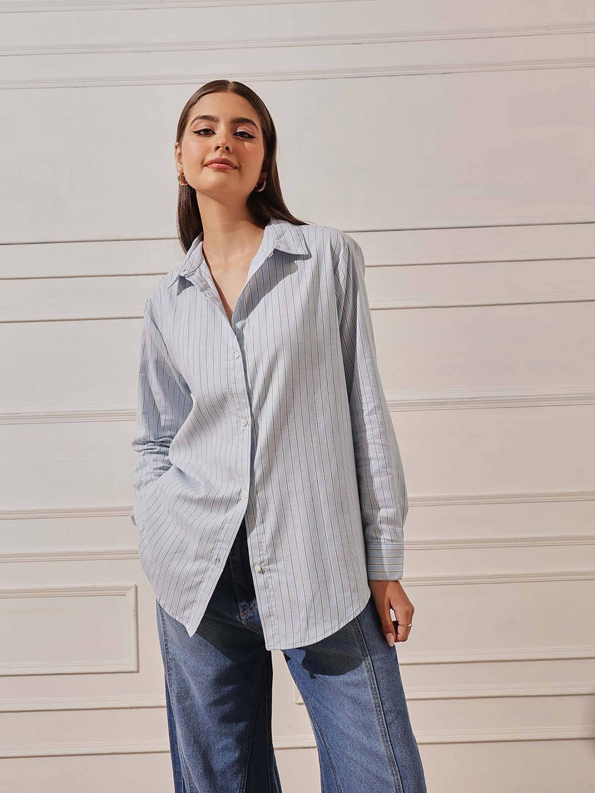 Women Blue Striped Shirt | S67 - view 3