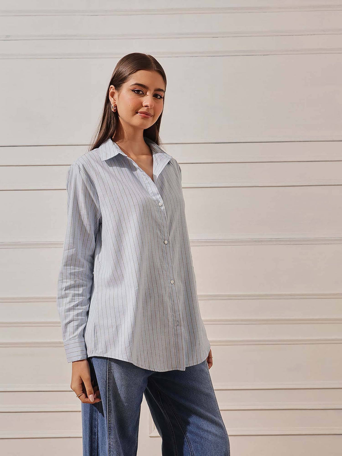Women Blue Striped Shirt | S67 - view 4