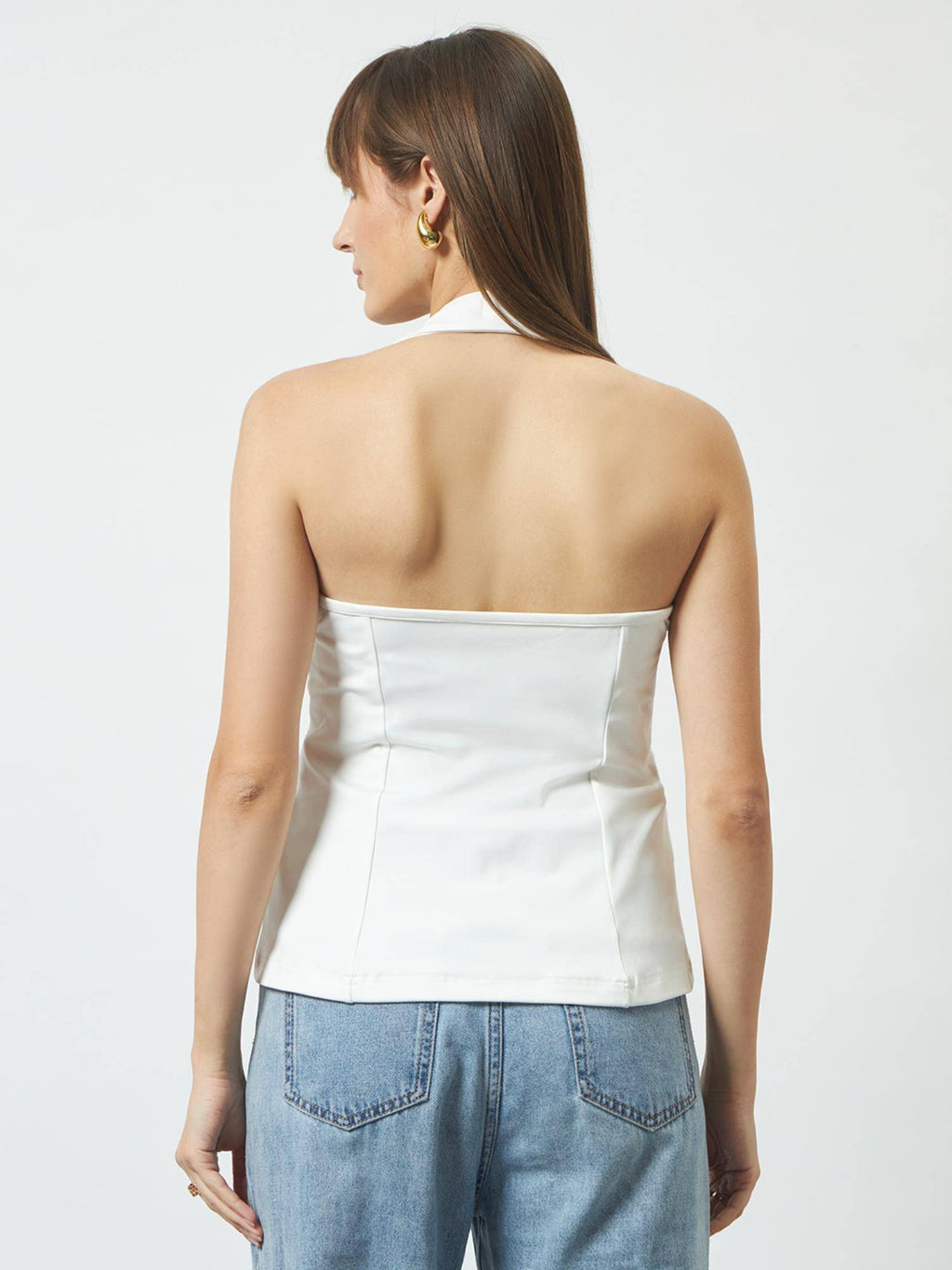 White Halter Neck Peplum Top | pt51 - view 2