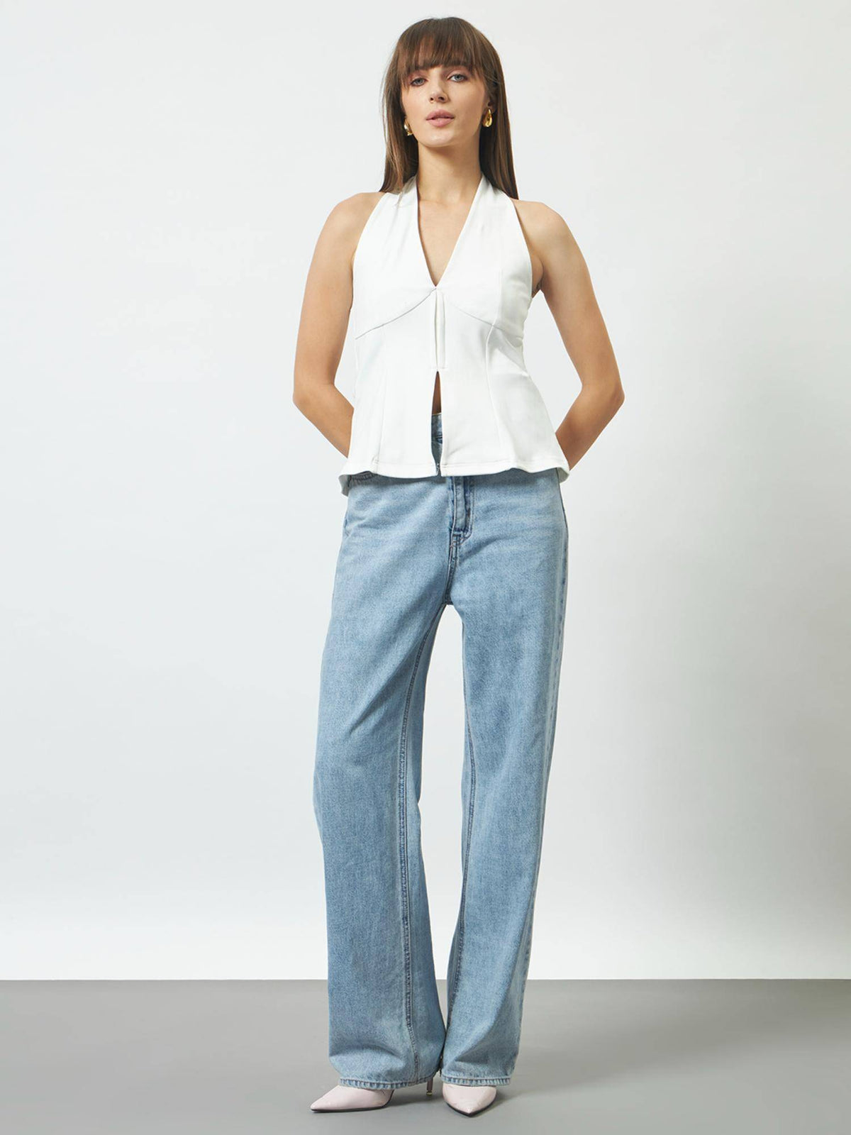 White Halter Neck Peplum Top | pt51 - view 6
