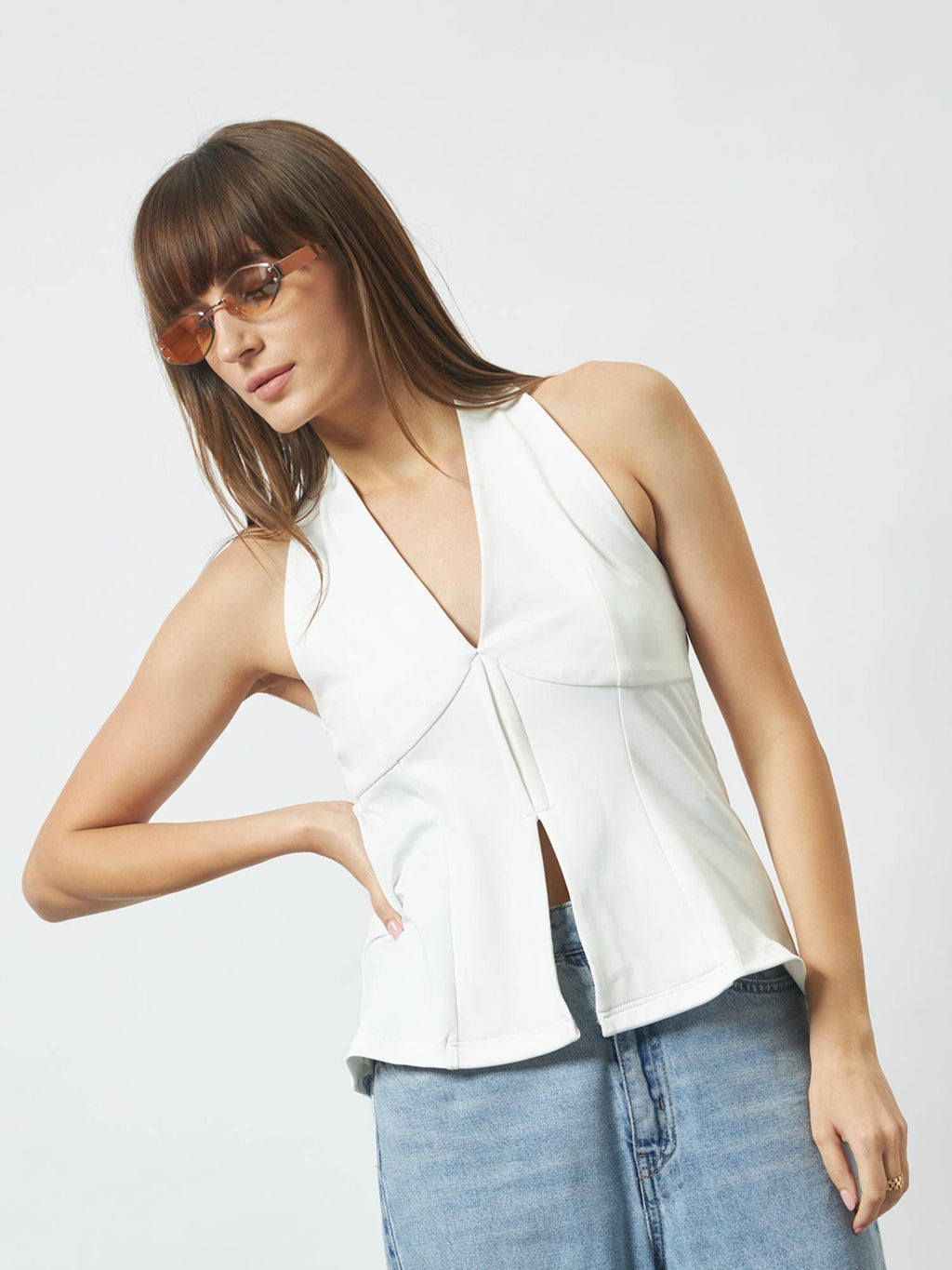White Halter Neck Peplum Top | pt51 - view 8
