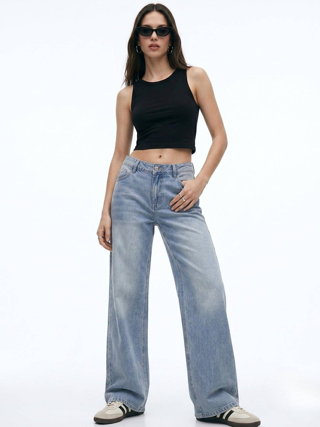 Blue Washed Wide Leg Clean Denim Jeans | ST23 - view 2