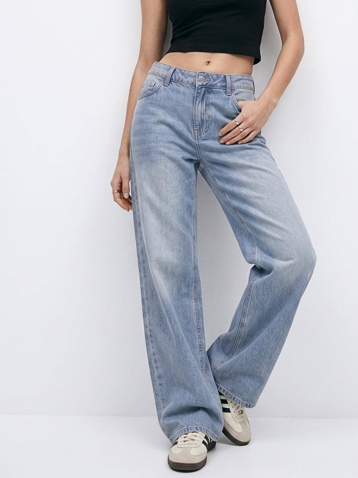 Blue Washed Wide Leg Clean Denim Jeans | ST23 - view 3