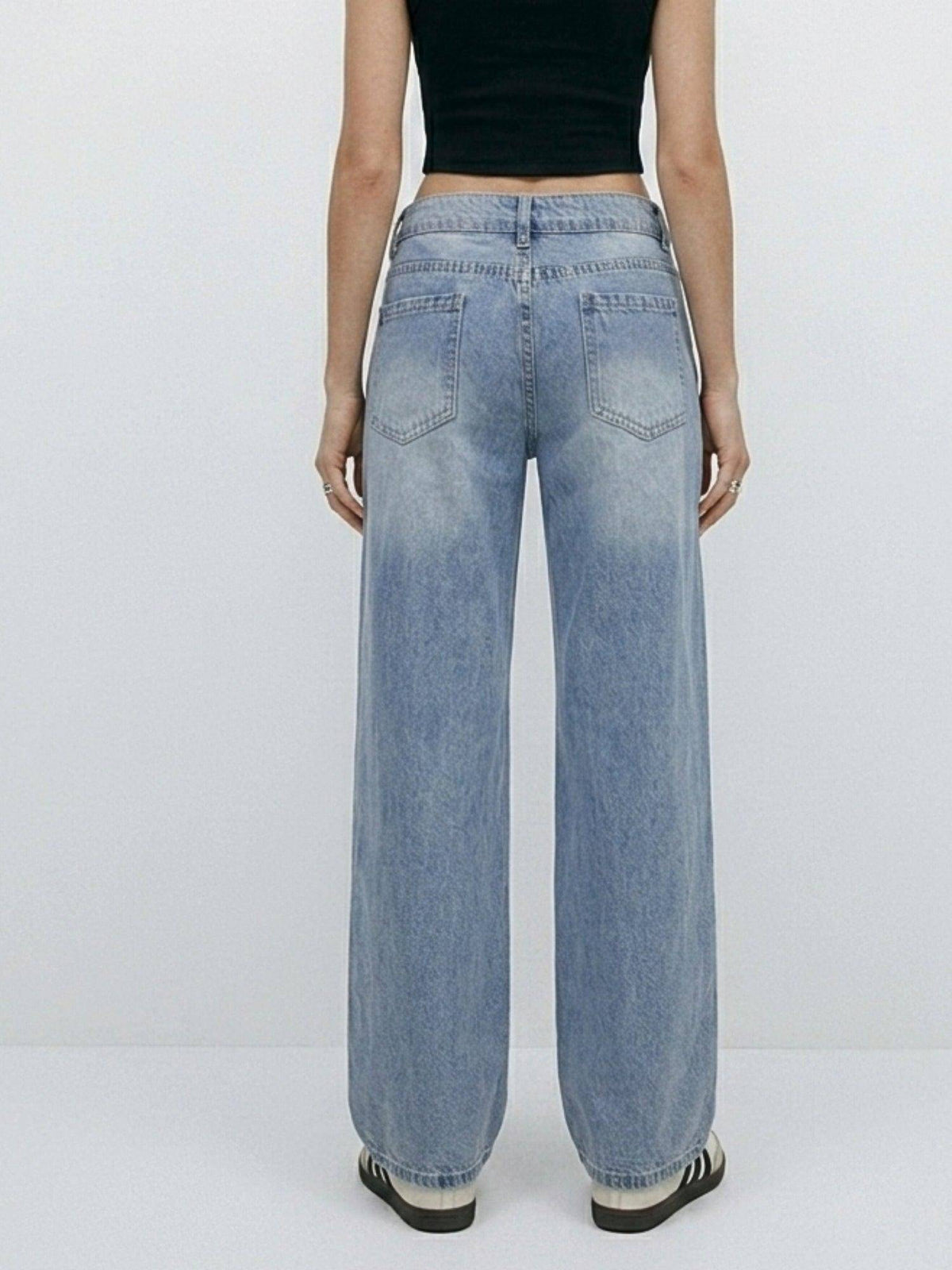 Blue Washed Wide Leg Clean Denim Jeans | WL90 - view 4