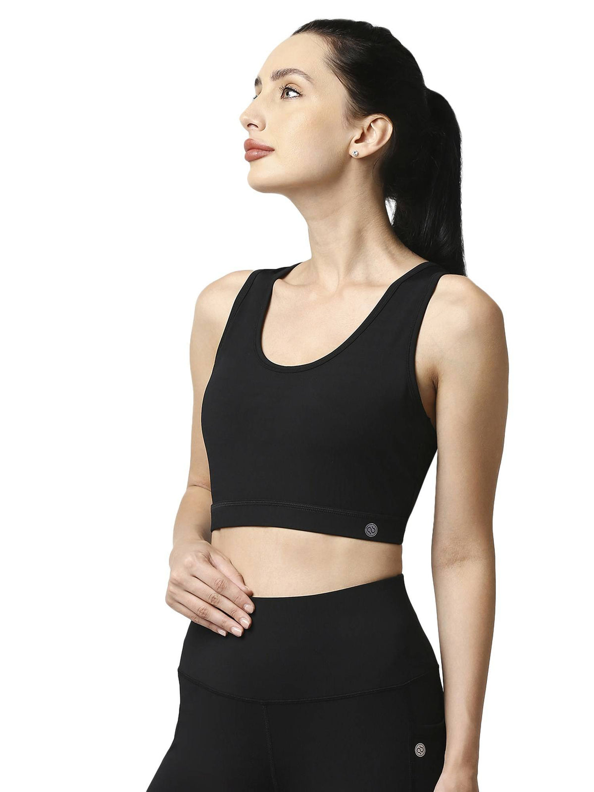 Medium Impact Quick Dry Racerback Printed Athleisure Sports Bra-Black | sb09 - view 2