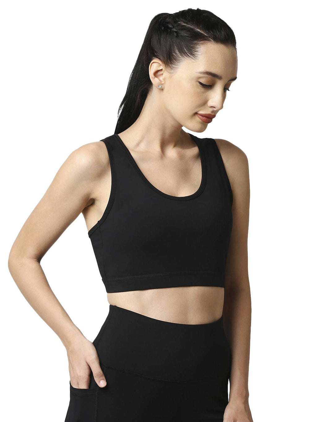 Medium Impact Quick Dry Racerback Printed Athleisure Sports Bra-Black | sb09 - view 3