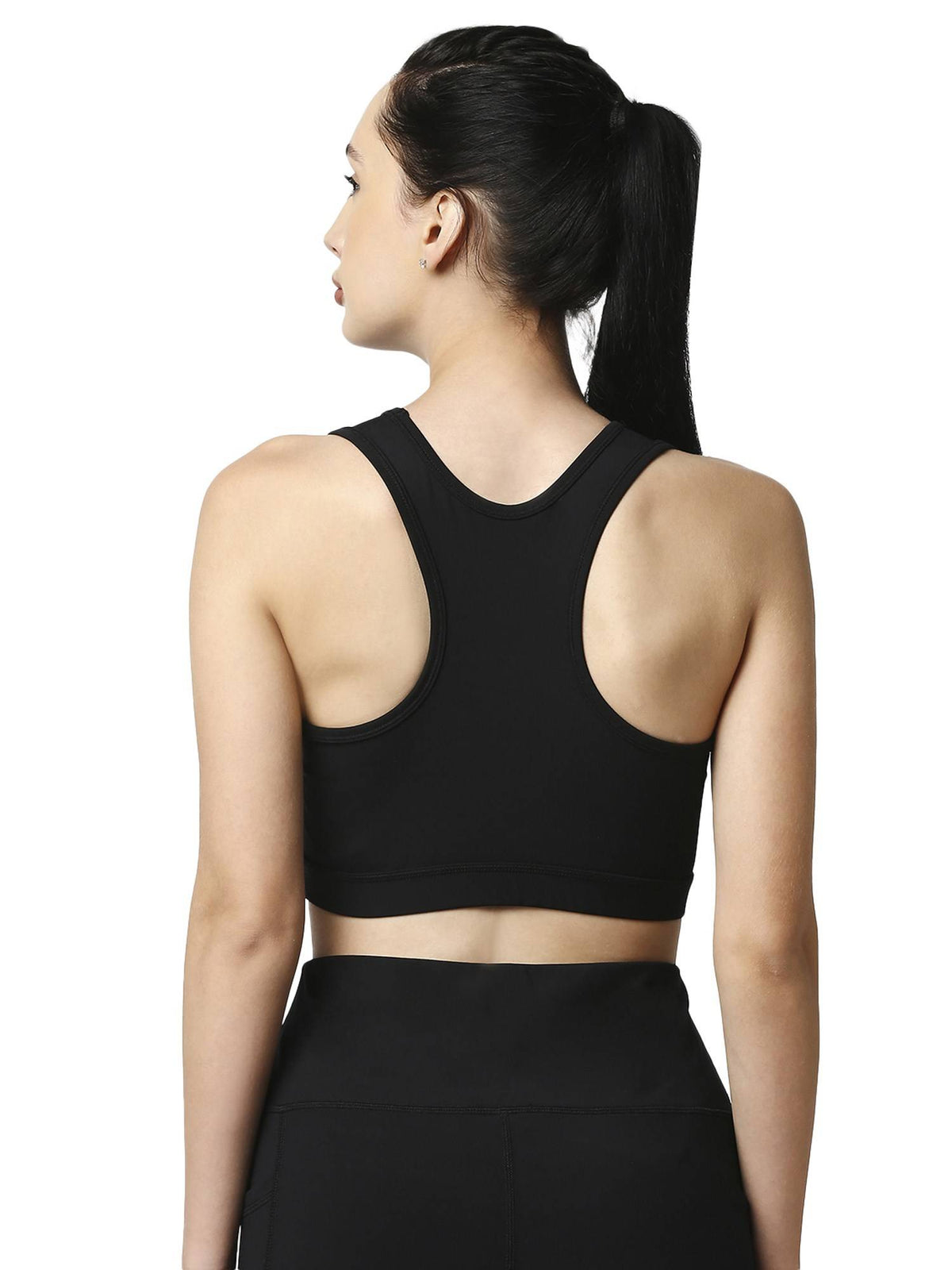 Medium Impact Quick Dry Racerback Printed Athleisure Sports Bra-Black | sb09 - view 4
