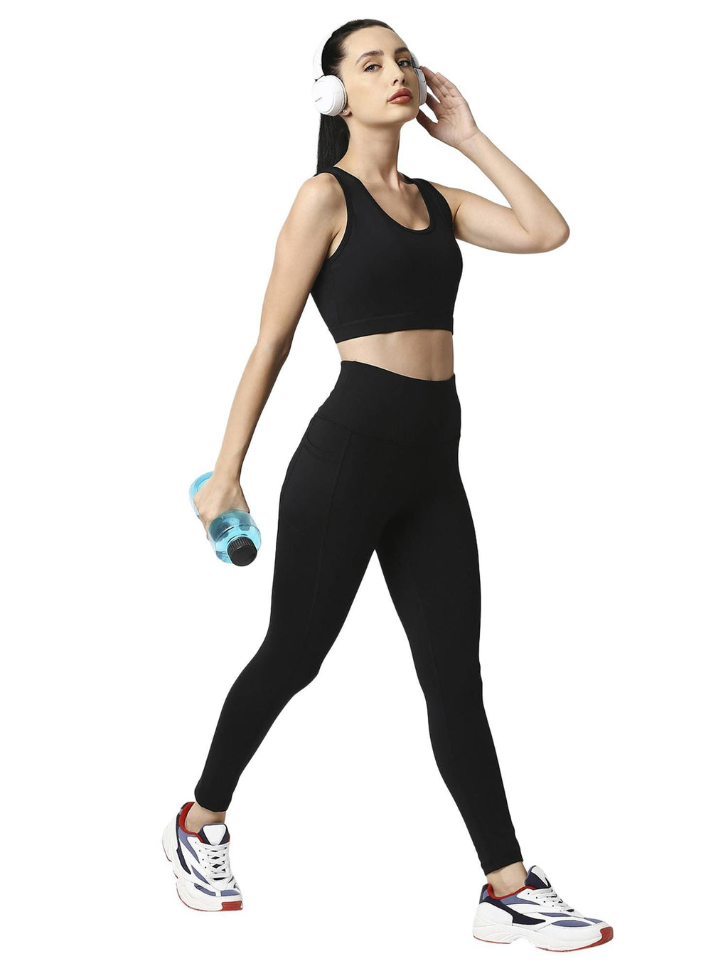 Medium Impact Quick Dry Racerback Printed Athleisure Sports Bra-Black | sb09 - view 6