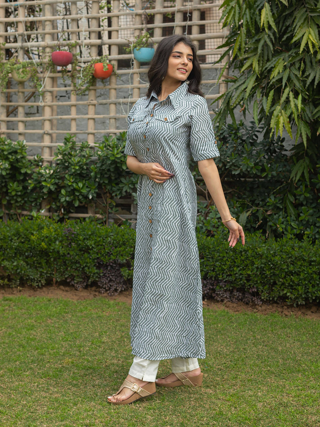 Cotton Zig Zag Printed A-Line Kurta-Multi-Color | U3S - view 2