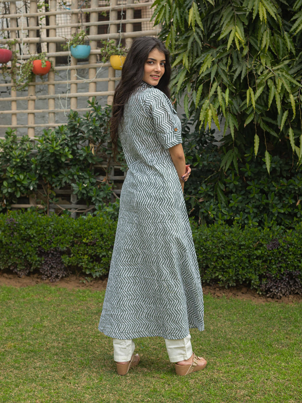 Cotton Zig Zag Printed A-Line Kurta-Multi-Color | FY93 - view 3