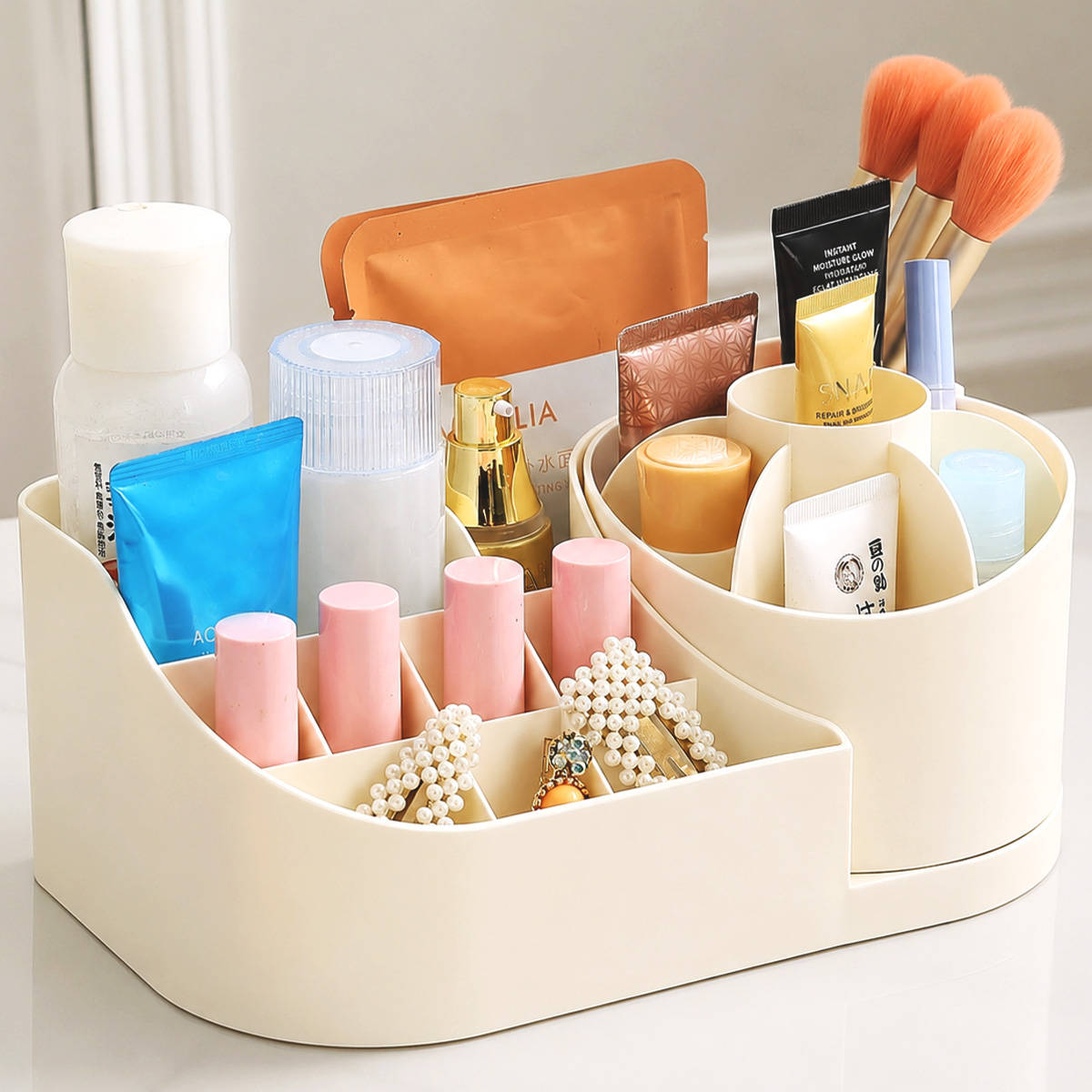 Makeup Organiser Rotating Cosmetic Storage Stand Tray Lipsticks Vanity Brushes Skincare Holder | C83 - view 3