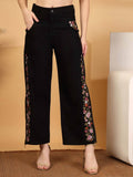 Embroidered Wide Leg Black Jeans | BG78 - view 1