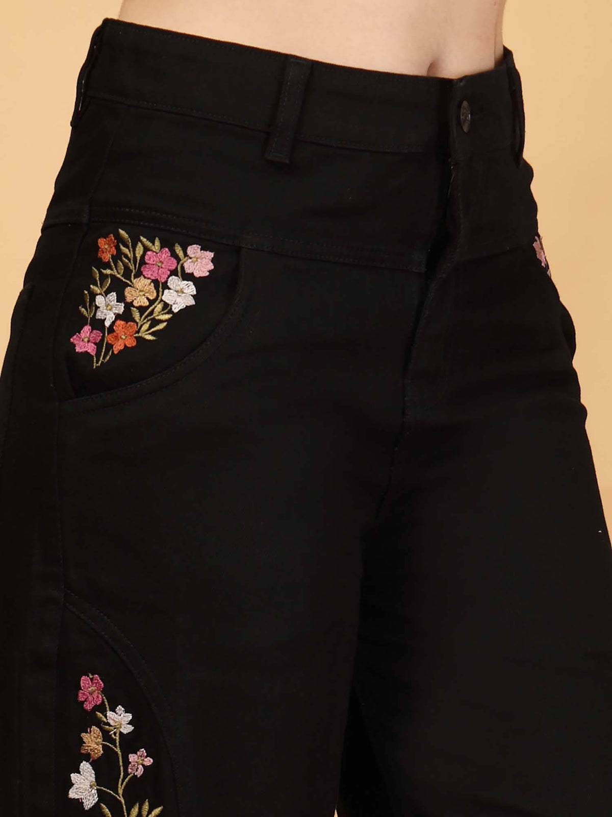 Embroidered Wide Leg Black Jeans | BG78 - view 5