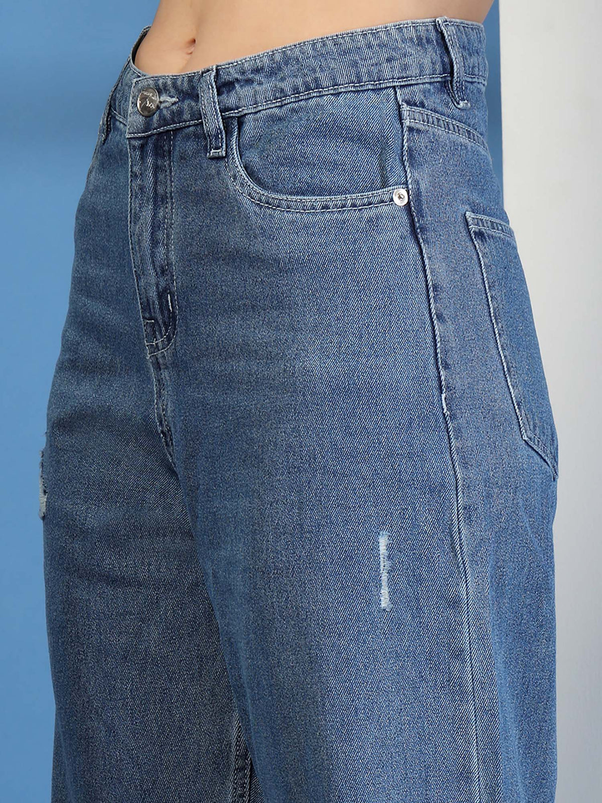 Wide Leg Mid-Rise Ripped Casual Navy Blue Jeans | WL90 - view 5