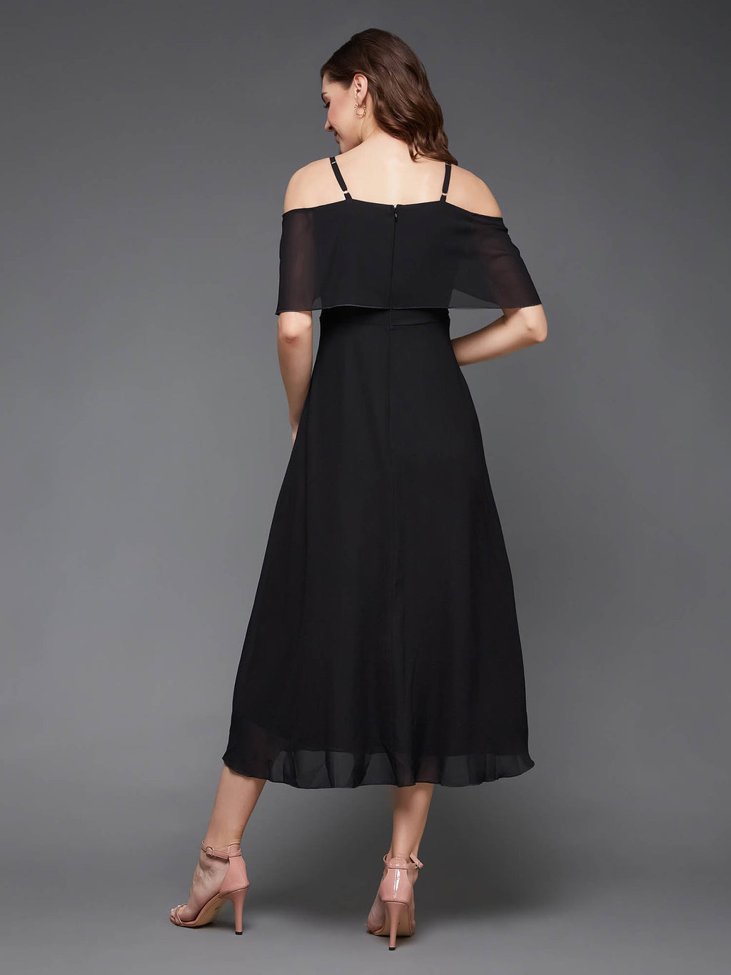 Women's Black Bardot Style Sleeveless Strap Off Shoulder Midi Skater Dress | D56 - view 4