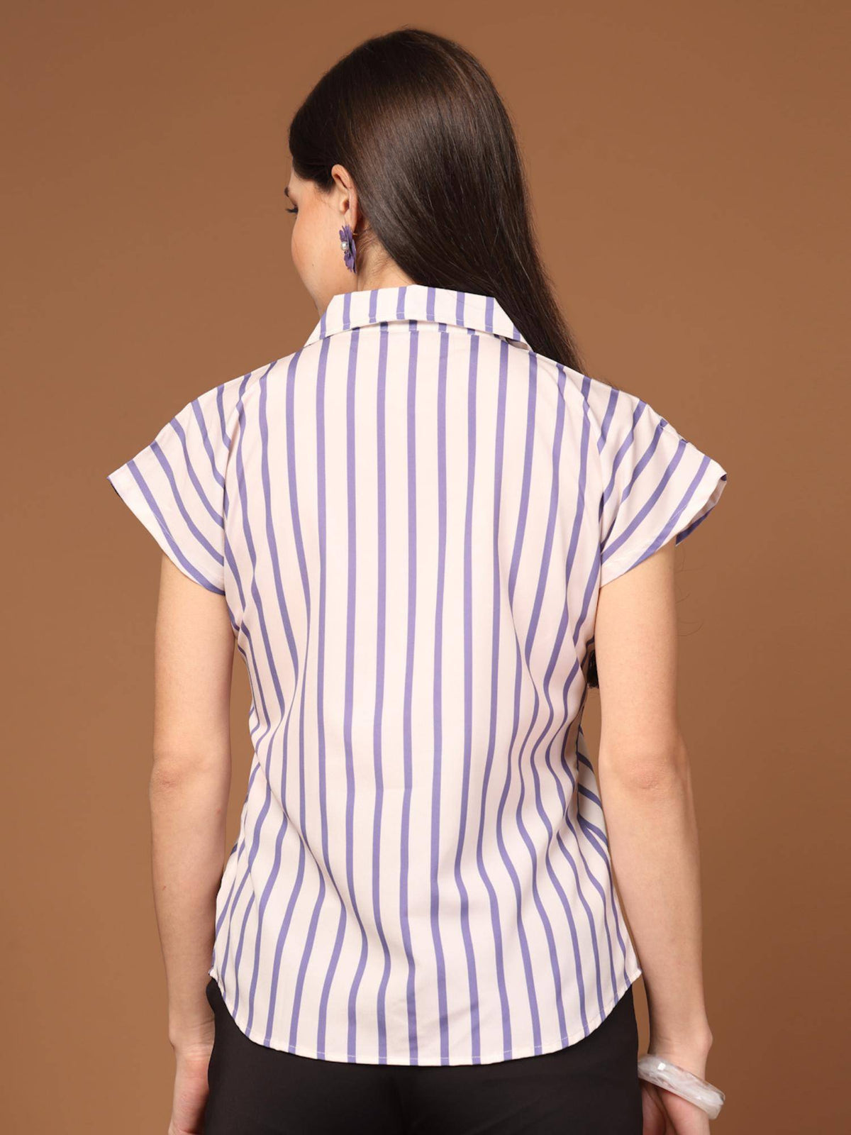 Women Beige And Lilac Striped Polyester Shirt | S67 - view 2