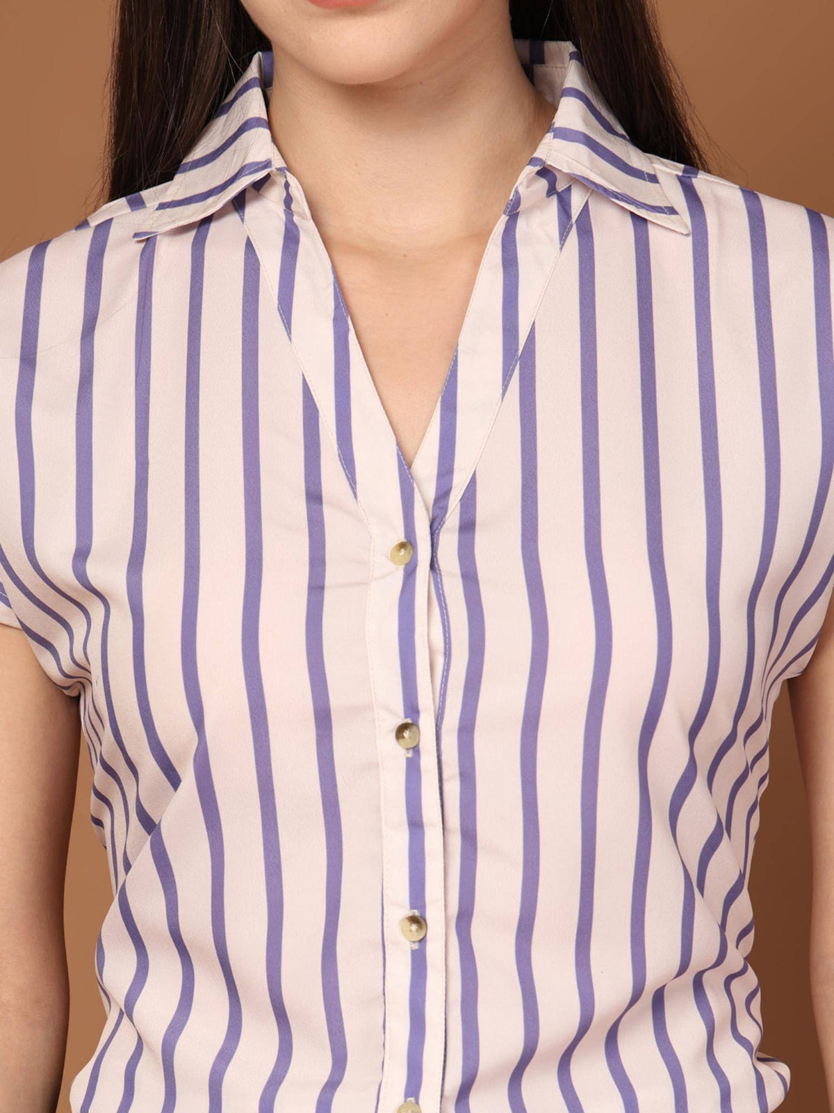 Women Beige And Lilac Striped Polyester Shirt | S67 - view 3
