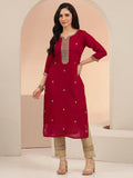 Red Embroidered Silk Blend Kurta | KDG - view 24