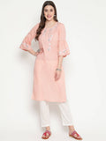 Peach Cotton Embroidered Designer Straight Kurta | FY93 - view 1
