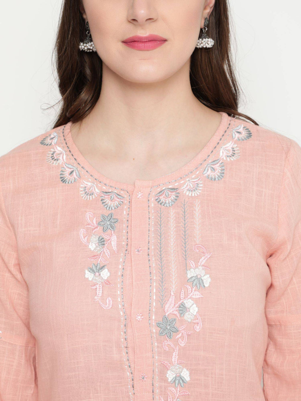 Peach Cotton Embroidered Designer Straight Kurta | FY93 - view 6