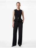 Womens Black Belted Peplum Top | pt51 - view 1