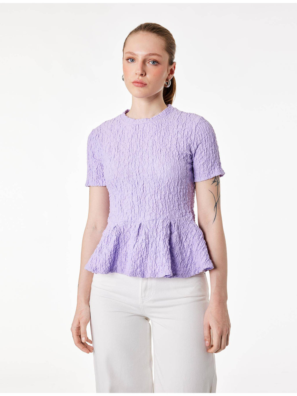 Womens Purple Textured Peplum Top | pt51 - view 1